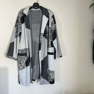 Yushi Knit Longline Cardigan Swing Jacket Cost XL Gray Black Mix Media Lagenlook